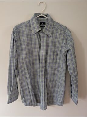 Bill Blass - Non Iron - Blue and Green Plaid Men's Dress Shirt
